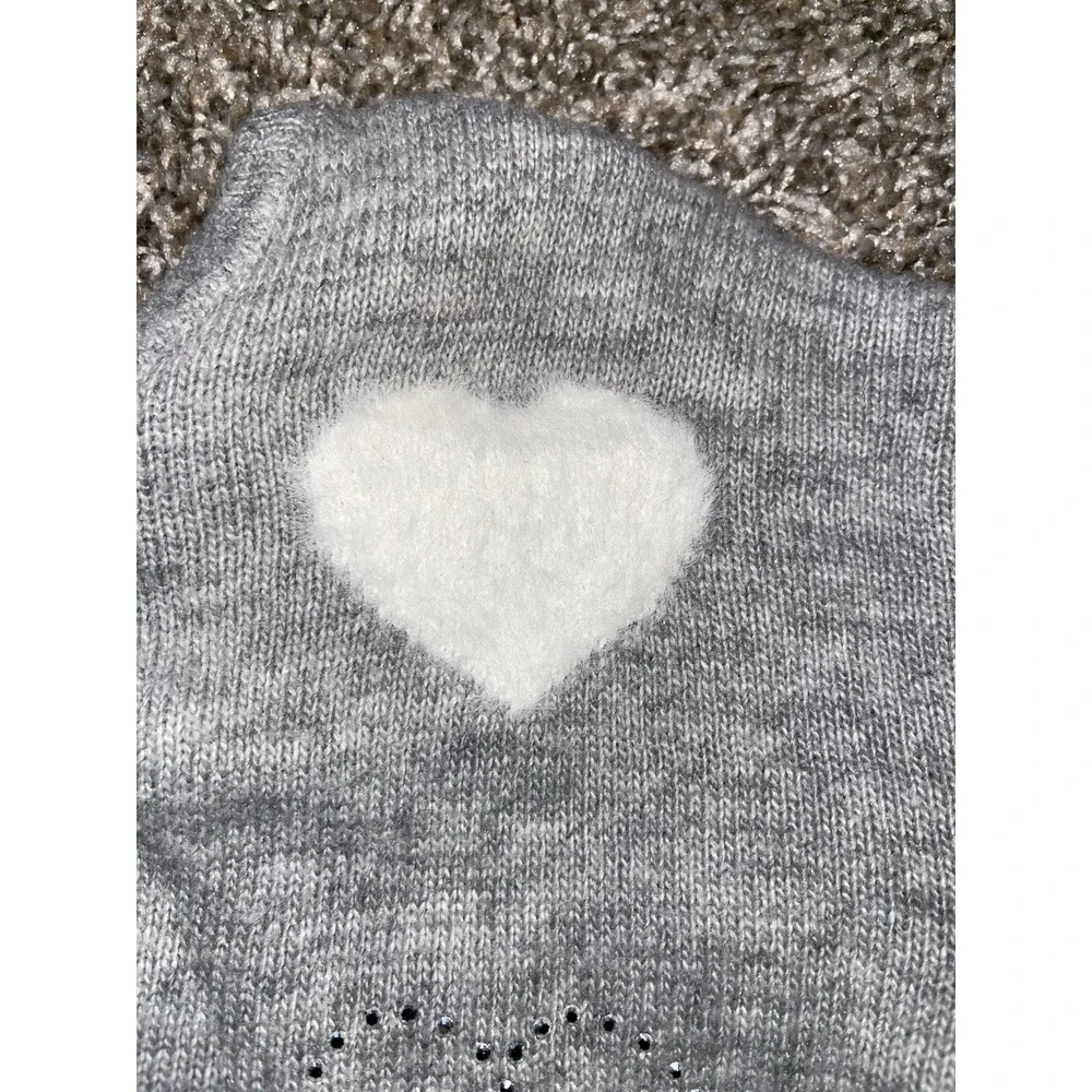 Mayoral Glitter & Fuzzy Hearts‎ Ruffle Sweater Gray Toddler Little Girl Size 5